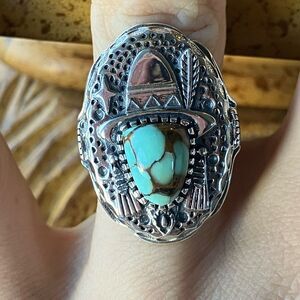 Natural Blue Moon Turquoise Sterling Silver Cowboy Ring Size 7